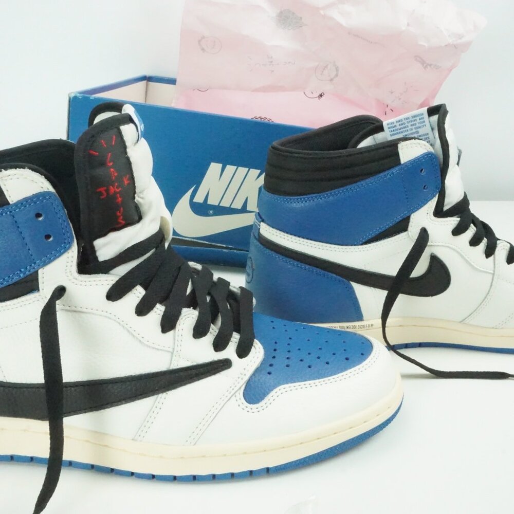 Nike Air Jordan 1 Blue White Travis Hiroshi Cactus Fragment High Shoes Sz 10.5 - Picture 4 of 13